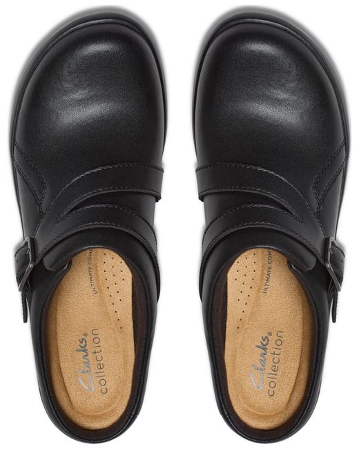 Clarks Black Angie Braley Round Toe Mules