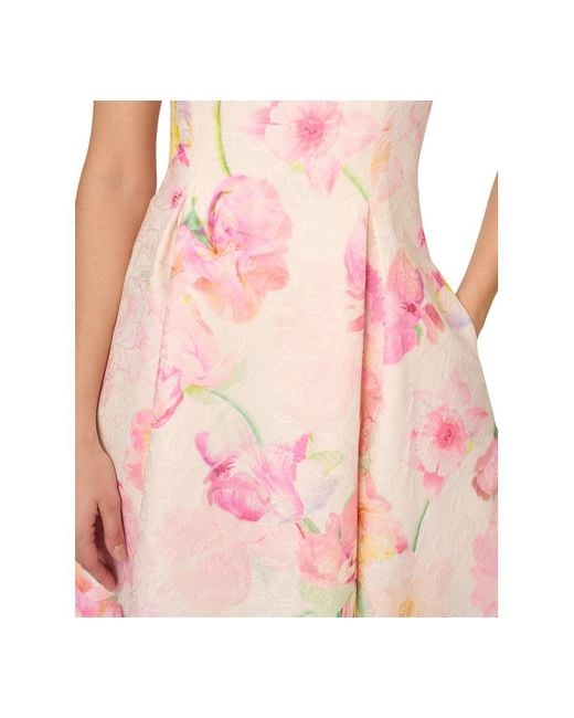 Adrianna Papell Pink Floral Jacquard Ruffle-trim Dress