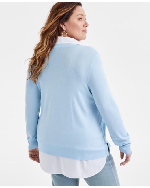 Style & Co. Blue Plus Size Twofer Sweater