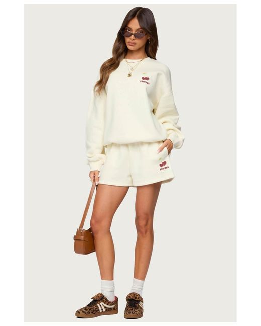 Edikted White Cherry Babe Sweat Shorts