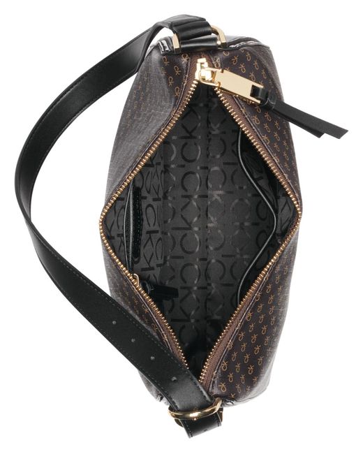 Calvin Klein Gray Mandy Mini Signature Top Zipper Shoulder Bag