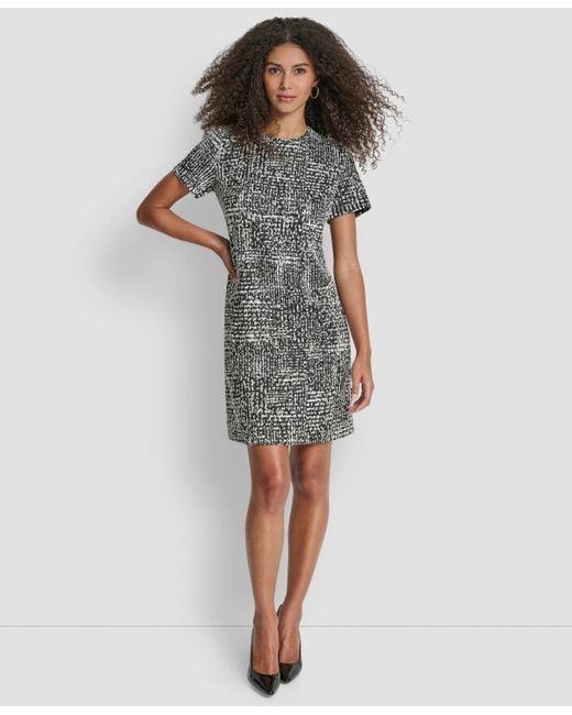 DKNY Short Sleeve Crewneck Shift Dress in Gray | Lyst
