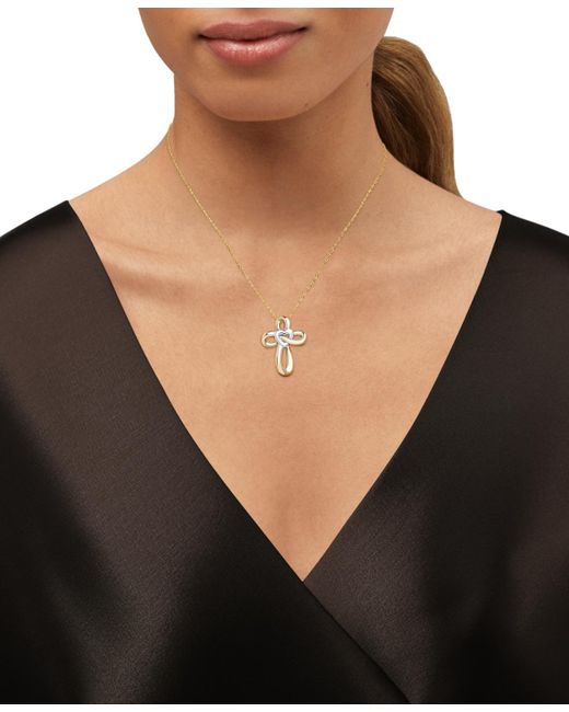 Macy's Metallic Two-tone Polished Heart & Cross Curvy 18" Pendant Necklace