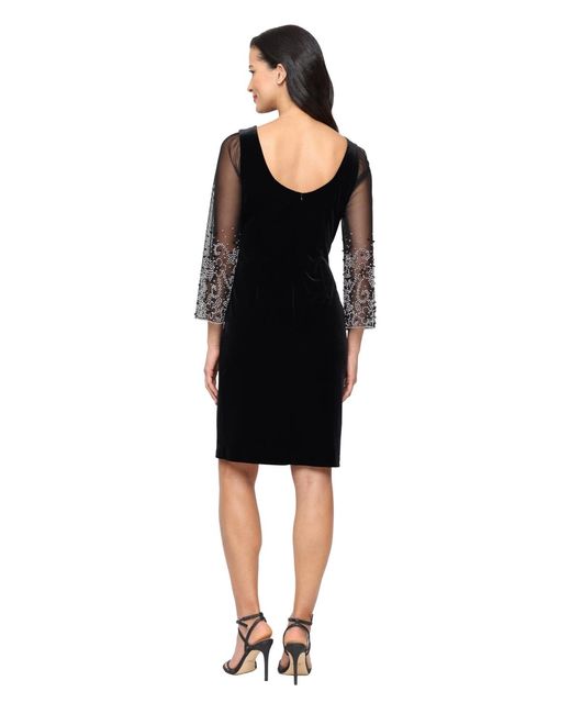 alex evenings midi dress Alex Evenings Women's Embellished-Neck Side-Ruched Illusion Dress - Black main image 1