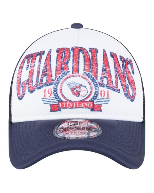 KTZ Blue White/navy Cleveland Guardians Distressed 9forty A-frame Adjustable Trucker Hat for men