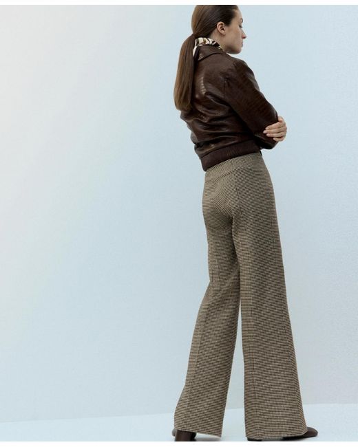 Mango Natural Houndstooth Wool-blend Pants