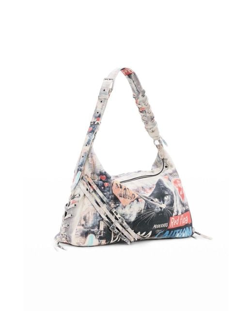 Desigual White Large Printed Bag