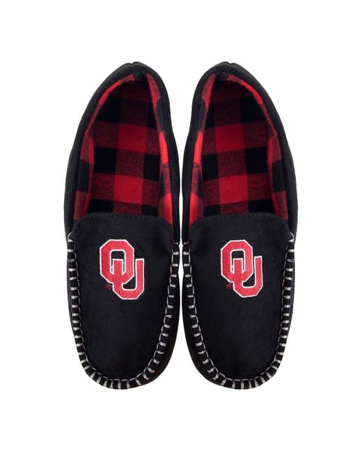 FOCO Oklahoma Sooners Team Logo Flannel Moccasin Slippers in Black for ...