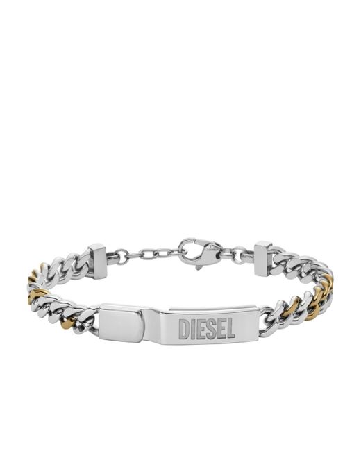 DIESEL Metallic Stainless Steel Id Chain Bracelet for men