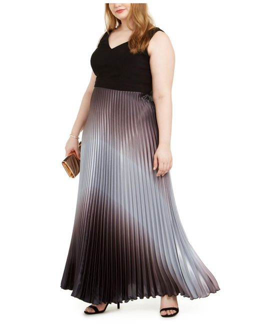 Betsy & Adam Black Plus Size Solid & Ombré-pleated Gown