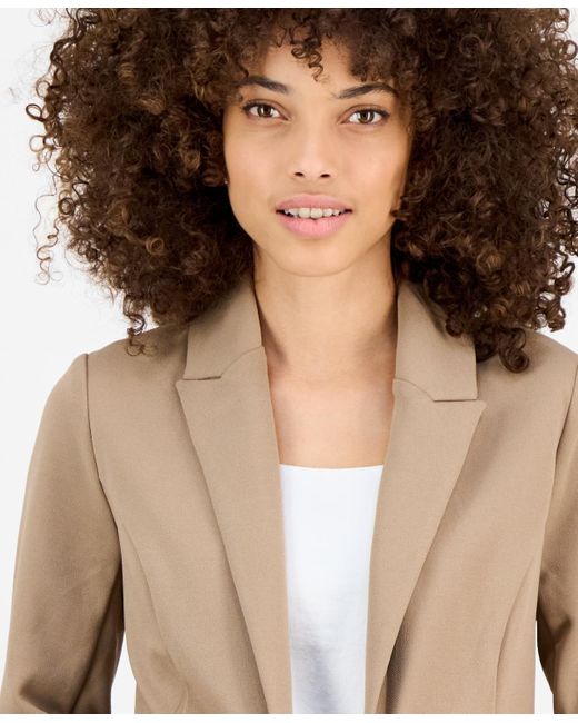 BarIII Black Petite Peak-lapel Open-front Blazer