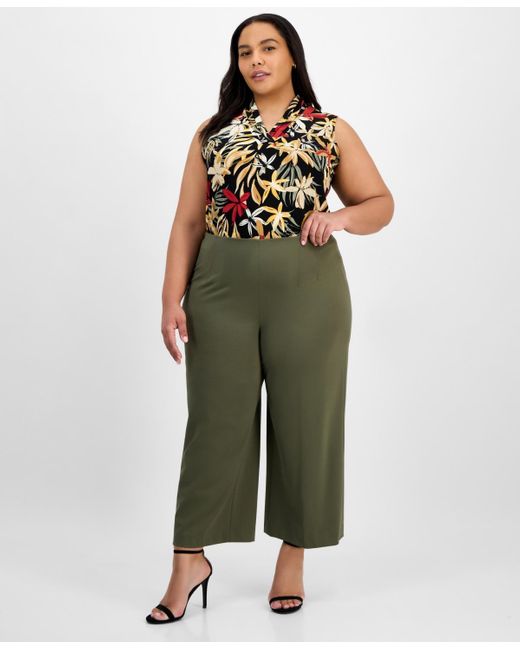 Anne Klein Green Plus Size Pull-on High-rise Pants