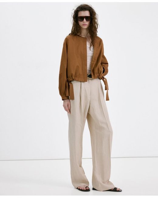Mango Brown Elastic Bands Lyocell Jacket
