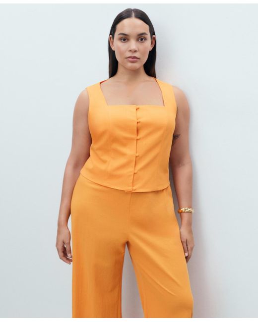 Mango Orange Flowy Straight-fit Pants