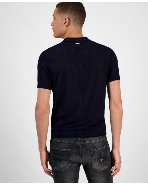 Guess Blue Mesh Stripe Elija Polo Shirt for men