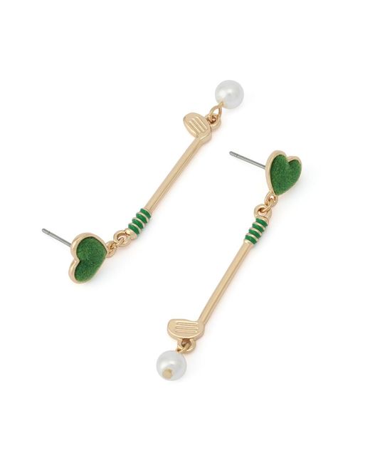 Betsey Johnson Green Faux Mother Of Pearl Stone Golf Club Drop Earrings