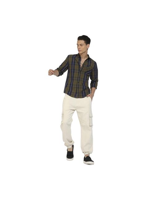 Campus Sutra Black Olive Tartan Plaid Shirt for men