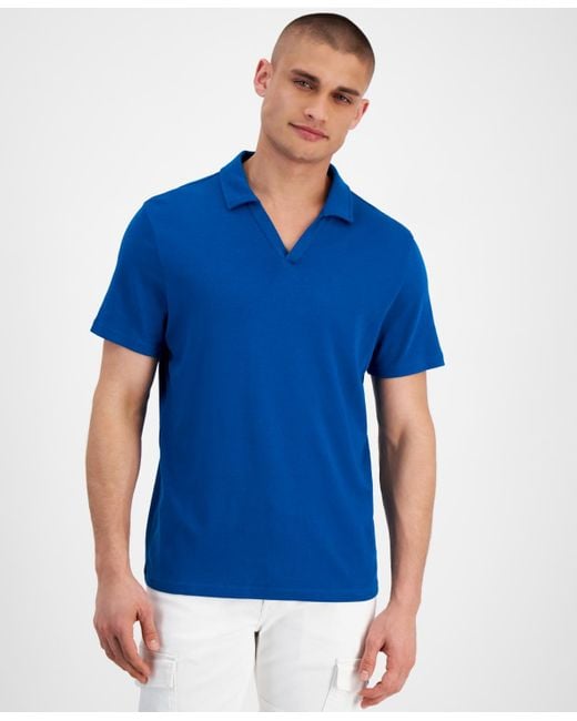 INC International Concepts Blue Johnny Interlock Polo Shirt for men