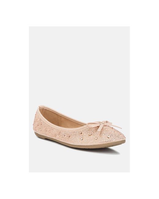 LONDON RAG Natural Hosana Rhinestones And Stud Embellished Ballet Flats
