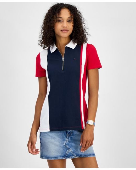 Tommy Hilfiger Colorblocked Quarter-zip Polo Shirt in Blue | Lyst