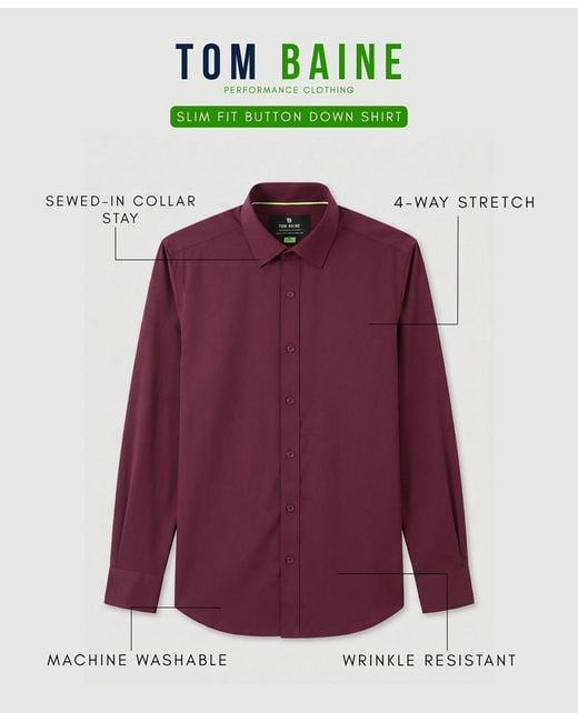 Tom Baine Purple Performance Stretch Solid Button Down Shirt for men