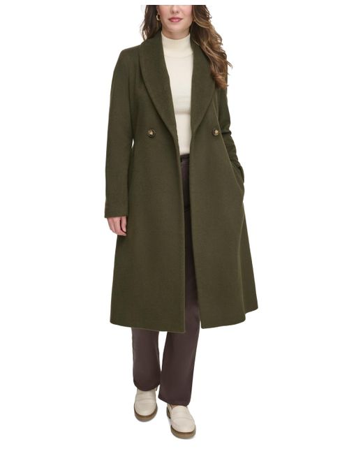 Calvin Klein Green Wool Blend Belted Wrap Coat