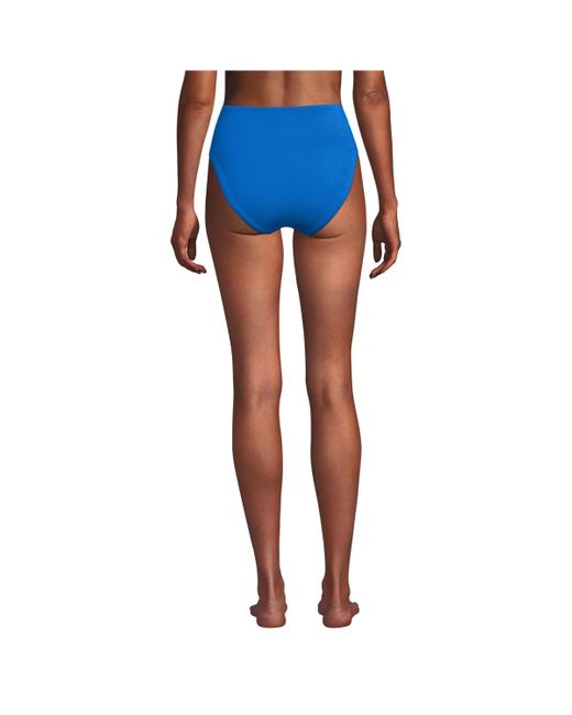 Lands' End Blue Tugless Quickdry High Waisted High Leg Bikini Bottoms