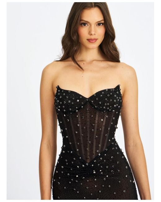 red strapless dress Red Strapless Bustier Dress With Hotfix Crystal Embellished Corset