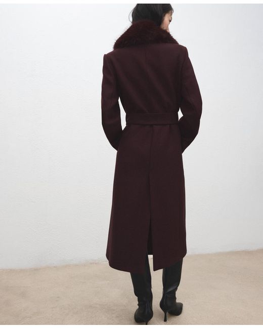 Mango Multicolor Fur Collar Manteco Wool Coat