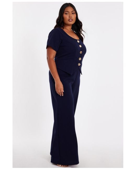 Quiz Blue Button Detail Palazzo Jumpsuit