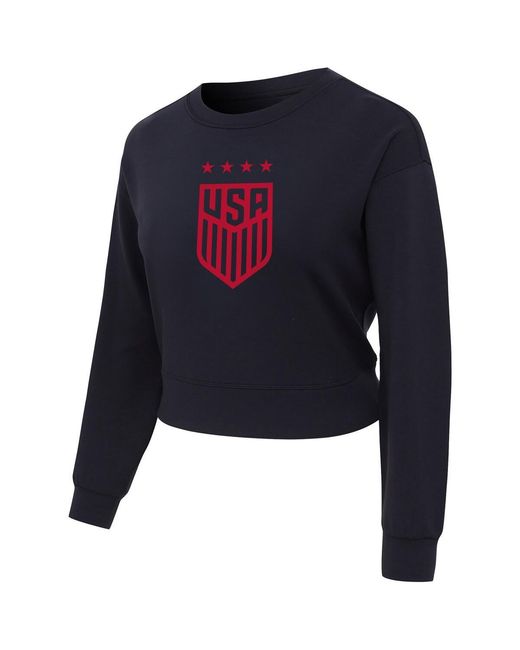 Concepts Sport Blue Uswnt Tri-blend Darby Knit Long Sleeve Crop Top