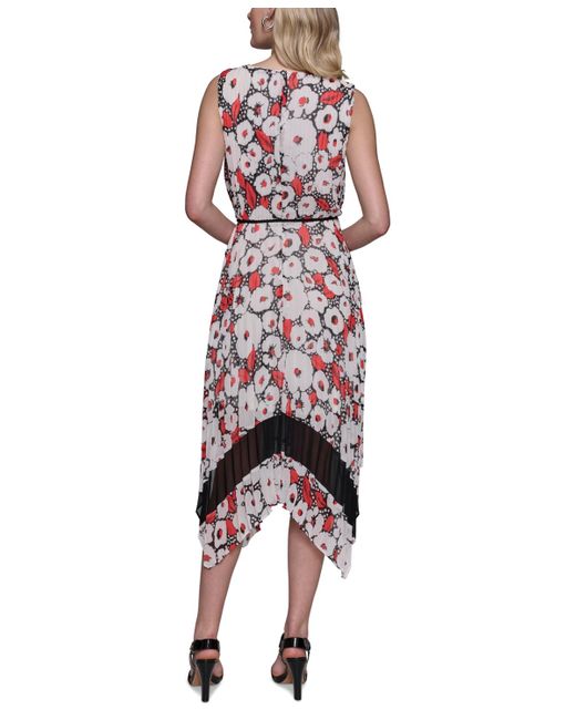 Karl Lagerfeld Red Floral Crinkle-chiffon Midi Dress