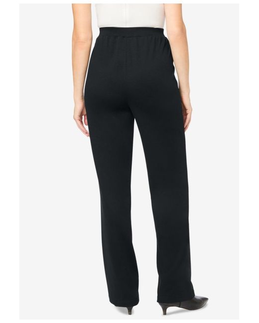 Woman Within Black Within Stretch Ponte Knit Pull-on Wide-leg Pants
