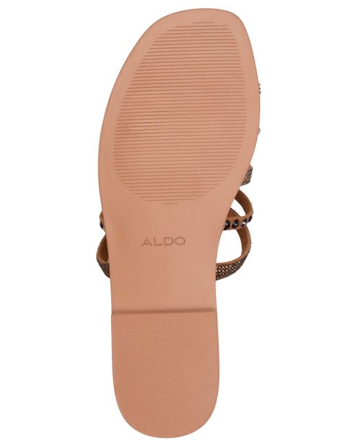 ALDO Brown Lindya Embellished Strappy Toe-loop Flat Sandals