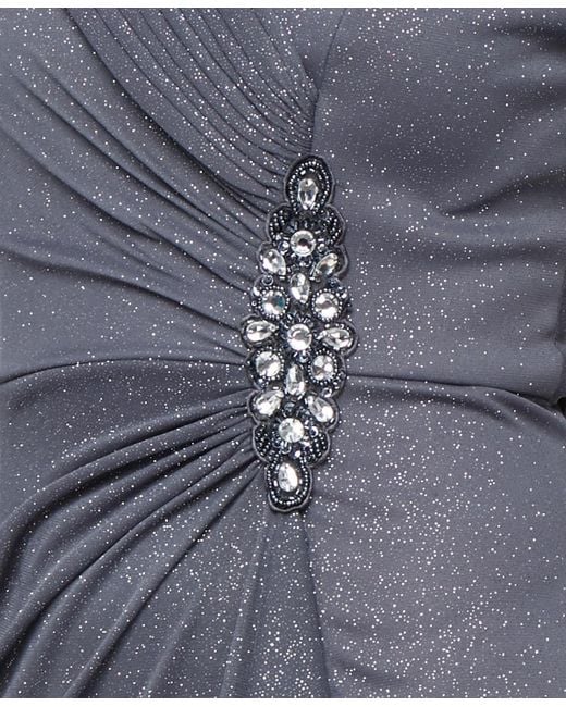 Alex Evenings Blue Glitter Portrait Collar Gown