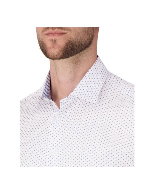 Report Collection White Long Sleeve 4-way Geo Print Dress Shirt for men