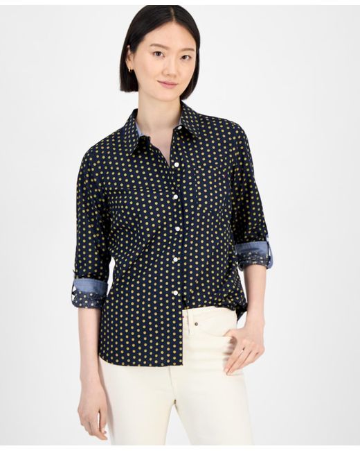 Tommy Hilfiger Black Cotton Foulard Button-front Shirt
