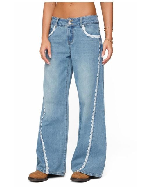 Edikted Blue Alisha Lacey Low Rise Jeans