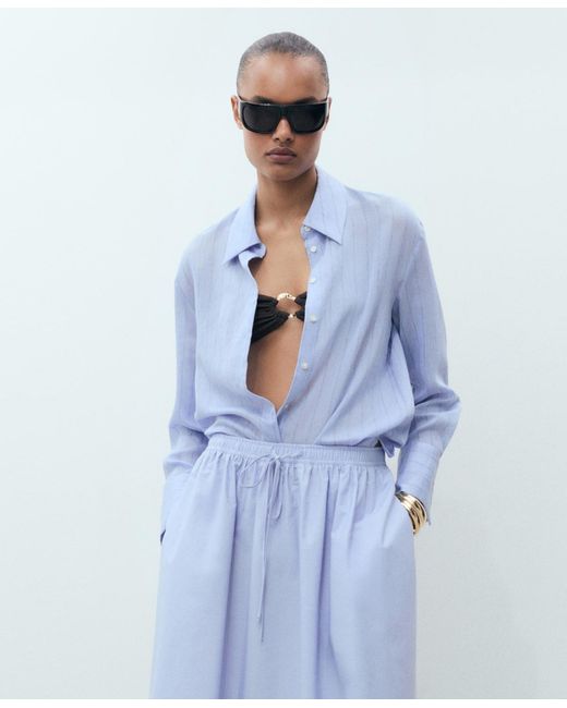 Mango Blue Flared Cotton Skirt