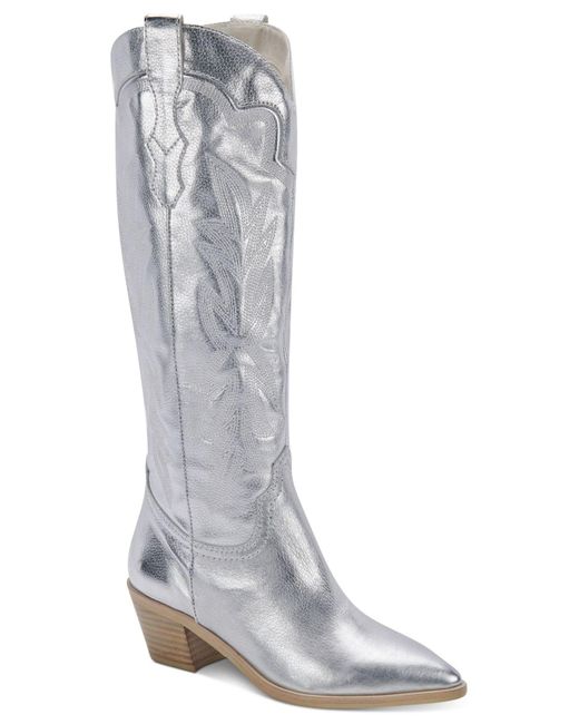 Dolce Vita Leather Shiren Western Tall Boots in Silver Metallic Leather ...