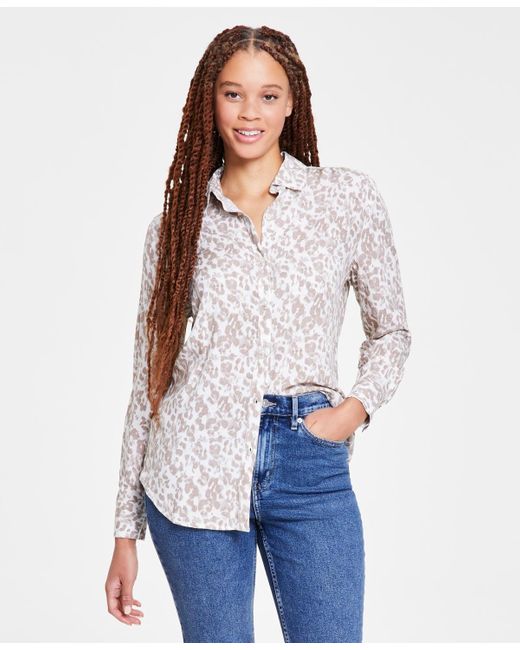 Calvin Klein White Covert Long-sleeve Button-down Easy-fit Shirt
