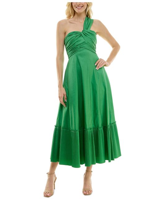 Taylor Green Ruched One-shoulder Gown