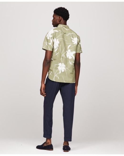 Tommy Hilfiger Green Short Sleeve Tropical Print Button-down Shirt for men