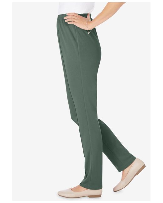 Woman Within Green Plus Size Tall The Hassle-free Elastic-waist Soft Knit Pant