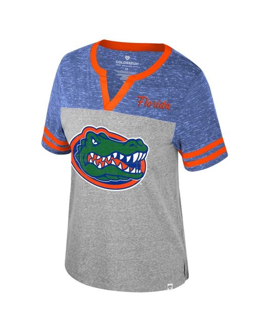 Colosseum Athletics Blue Florida Gators Kate Color Block Notch Neck T-shirt