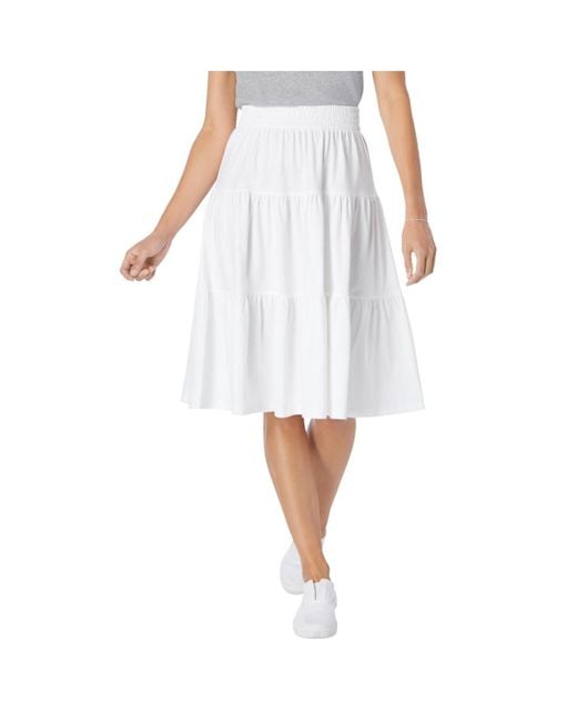 Woman Within White Within Elastic-waist Knit Tiered Skirt