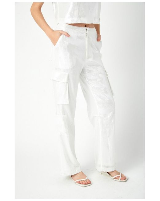 Endless Rose White Sequins Cargo Pants