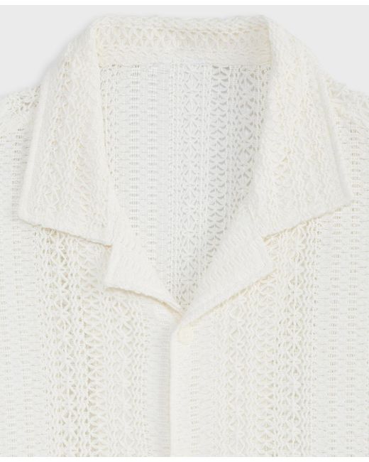Mode Of One White Relaxed-fit Textured Crochet Button-down Camp Shirt for men