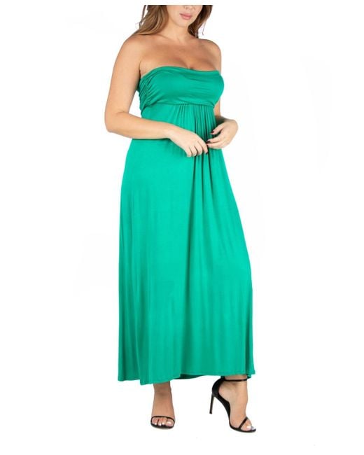 24seven Comfort Apparel Green Plus Size Strapless Maxi Dress