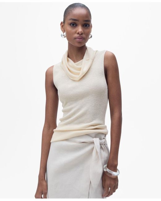 Mango White Draped Neck Knitted Top